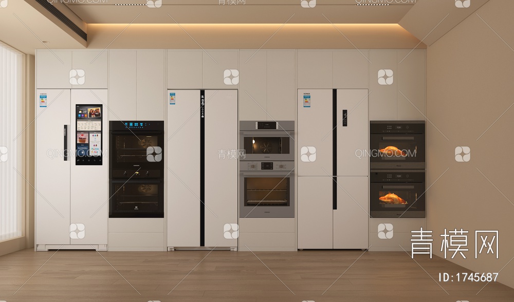 冰箱冰柜 嵌入式微波炉烤箱 冰箱柜  柜子3D模型下载【ID:1745687】