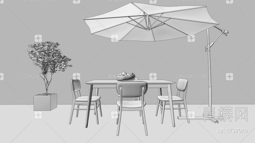 遮阳伞 圆形太阳伞 休闲户外遮阳伞 户外休闲桌椅3D模型下载【ID:1739040】