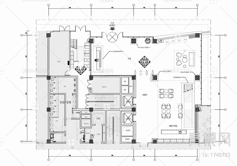 办公大楼公区大堂室内施工图+效果图 电梯厅 接待大堂 公区【ID:1748783】