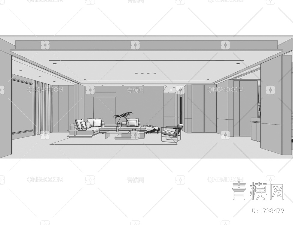 客餐厅 厨房中岛台3D模型下载【ID:1738479】