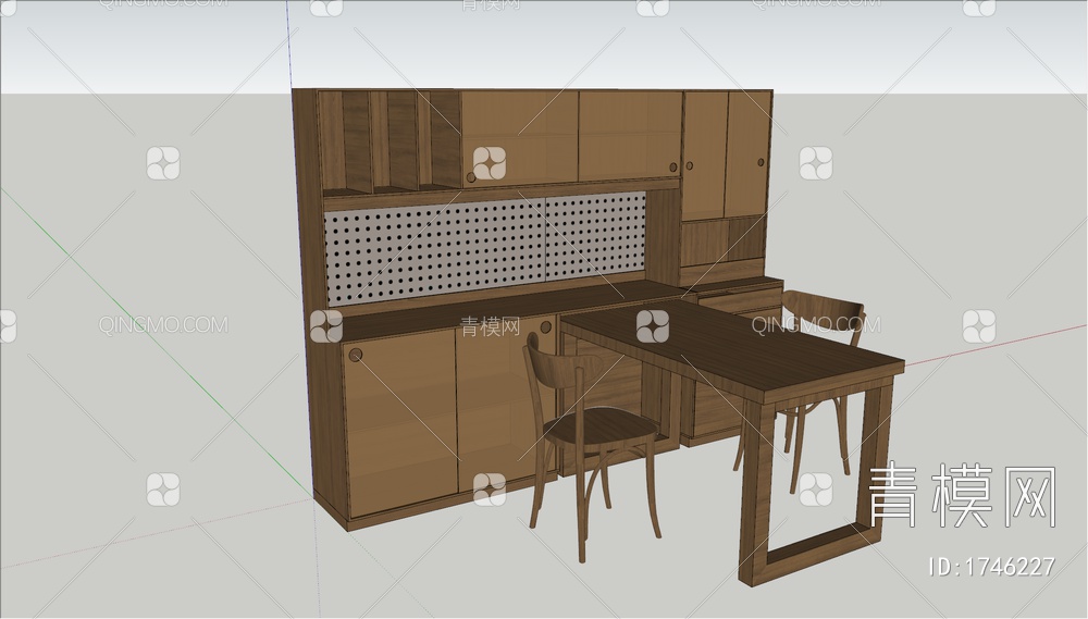 餐边柜餐桌一体SU模型下载【ID:1746227】