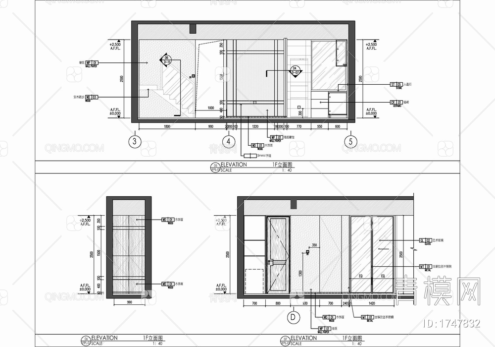 叠墅样板房室内施工图 家装 私宅 洋房 别墅 样板房【ID:1747832】