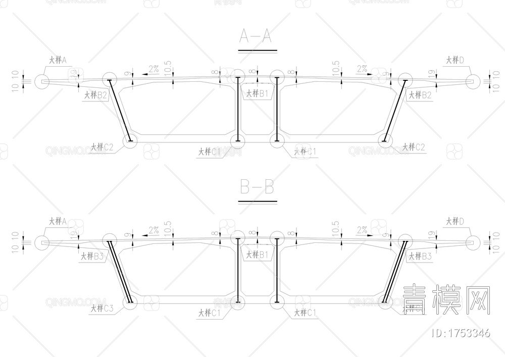 竖向预应力钢束cad图【ID:1753346】