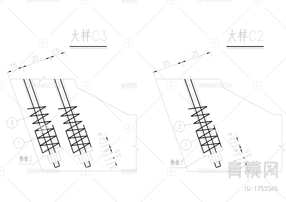 竖向预应力钢束cad图【ID:1753346】