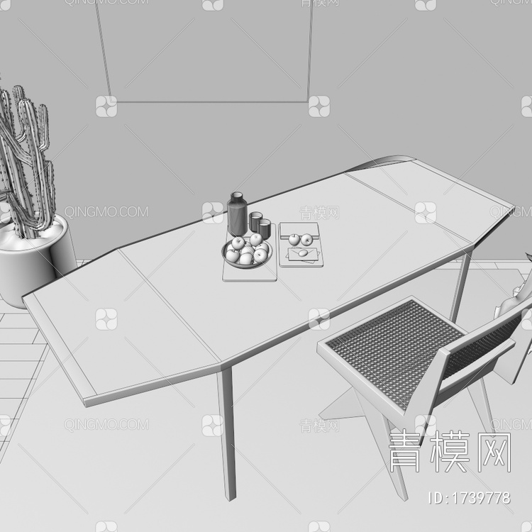 藤编单椅，原木书桌3D模型下载【ID:1739778】