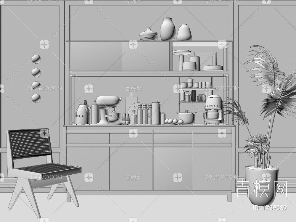 餐边柜，储物柜，原木，高低柜3D模型下载【ID:1739589】