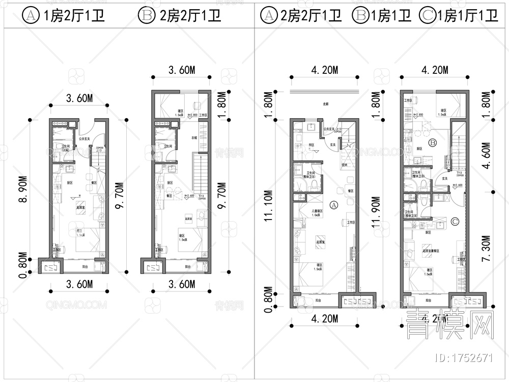 公寓户型标准平面【ID:1752671】