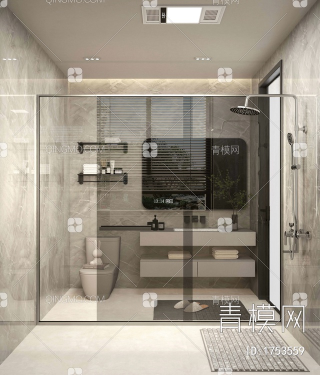 卫生间 浴室柜 玻璃隔断3D模型下载【ID:1753559】