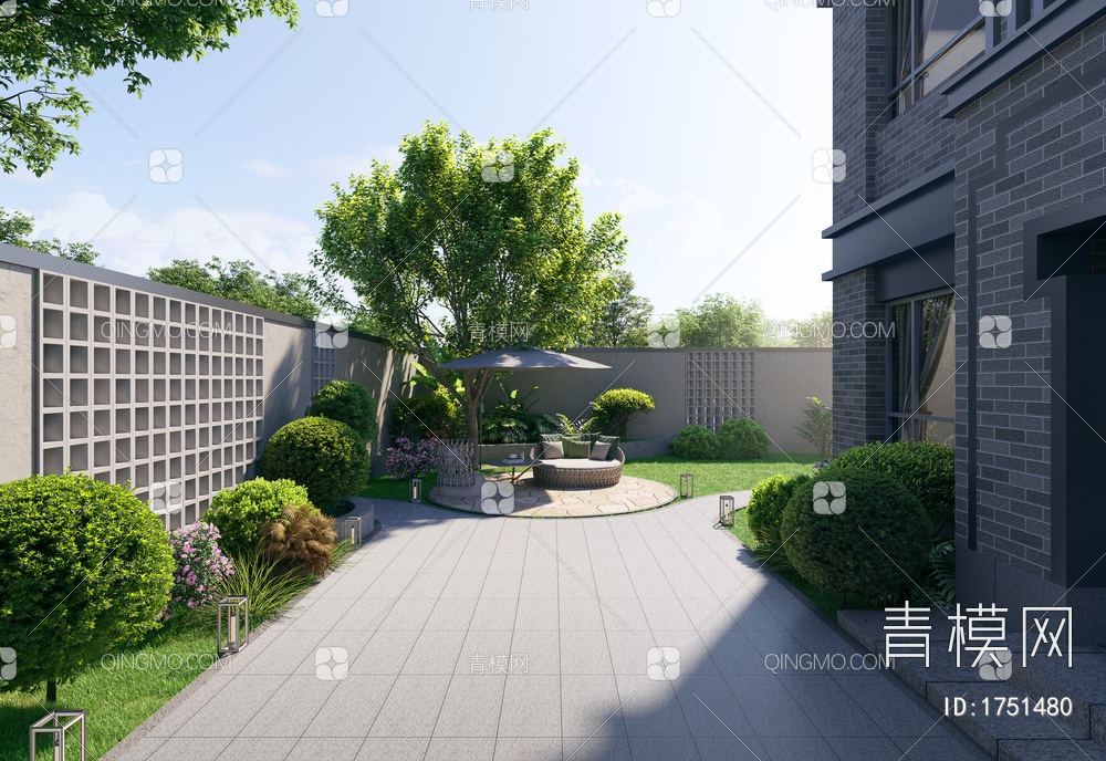 别墅庭院3D模型下载【ID:1751480】
