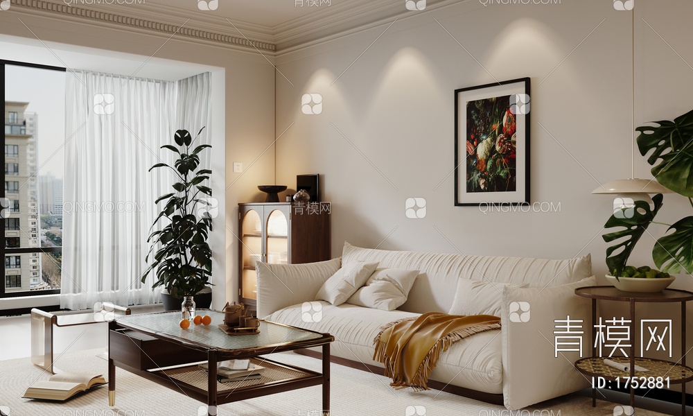客厅，沙发茶几组合3D模型下载【ID:1752881】