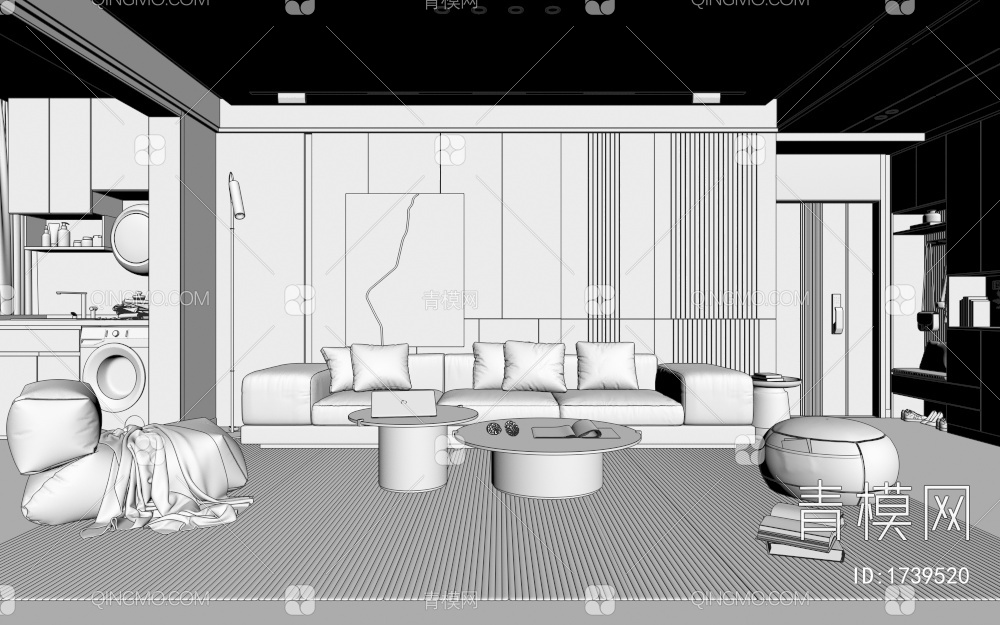 黑白灰客餐厅3D模型下载【ID:1739520】