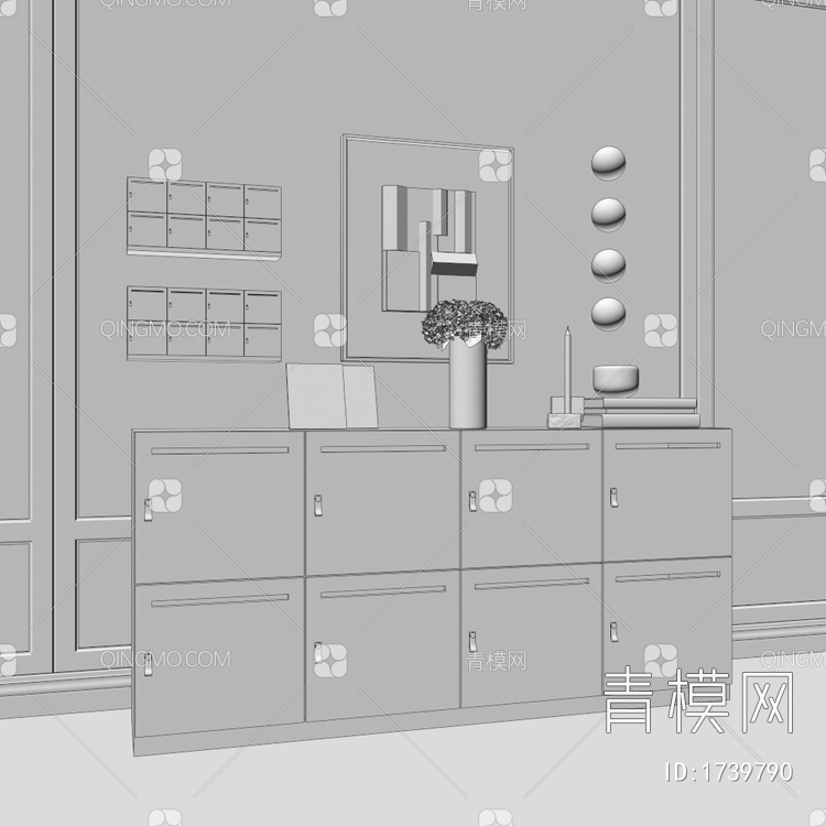 黑色装饰柜，边柜，玄关柜3D模型下载【ID:1739790】