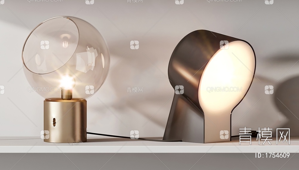 台灯 台灯组合 玻璃灯具 时尚台灯 金属玻璃台灯 创意台灯3D模型下载【ID:1754609】