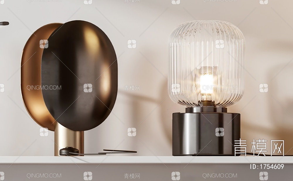 台灯 台灯组合 玻璃灯具 时尚台灯 金属玻璃台灯 创意台灯3D模型下载【ID:1754609】
