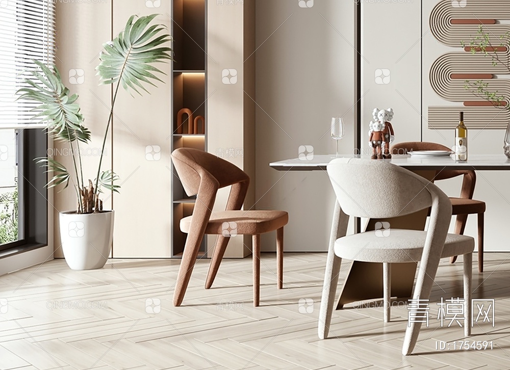 餐厅 餐桌 桌椅组合 吊灯装饰品 挂画 绿植 壁炉3D模型下载【ID:1754591】