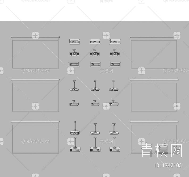 投影仪 投影幕布 投影机 投影设备3D模型下载【ID:1742103】