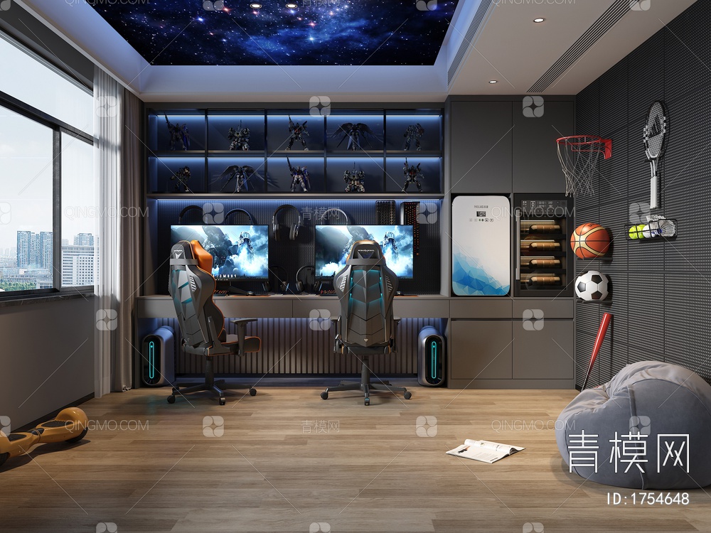 【电竞房3D模型】-现代VR有灯光有贴图MAX2016电竞房3d模型下载-ID1754648-免费3Dmax模型库 - 青模3d模型网
