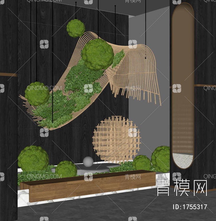 苔藓景观小品SU模型下载【ID:1755317】