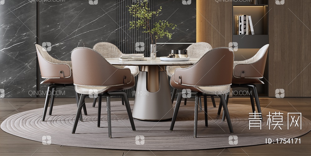 Minotti餐厅 餐桌椅 单人椅 桌椅组合 吊灯3D模型下载【ID:1754171】