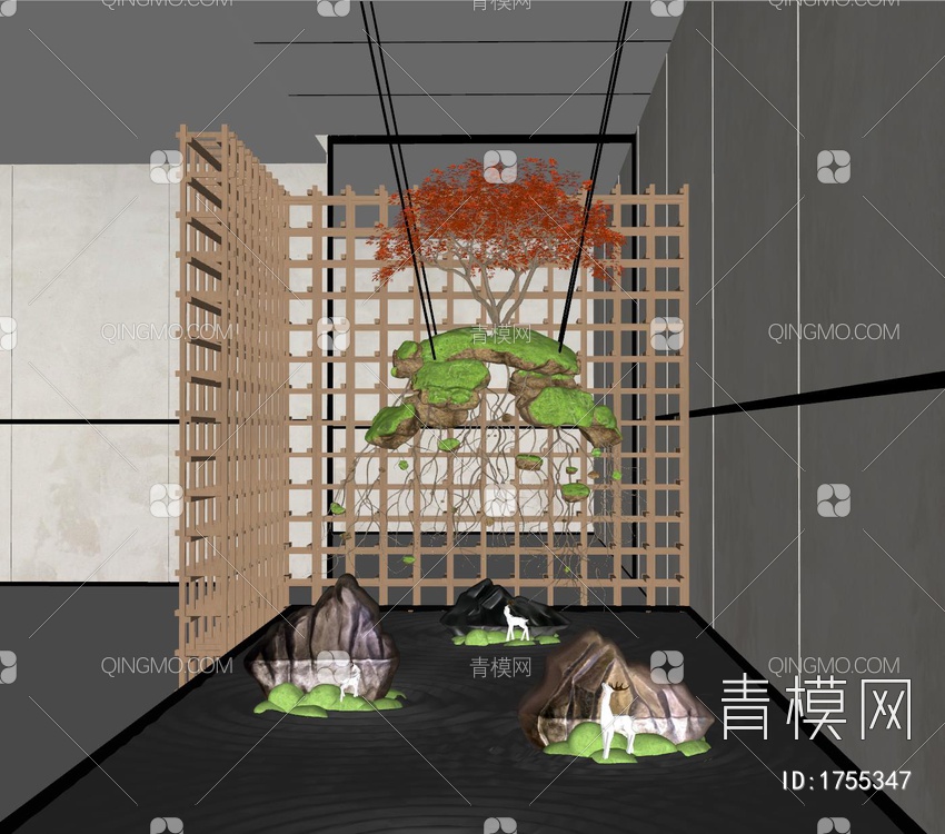 室内景观植物造景SU模型下载【ID:1755347】