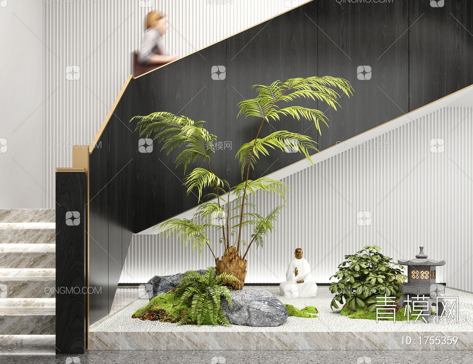 楼梯景观植物造景SU模型下载【ID:1755359】