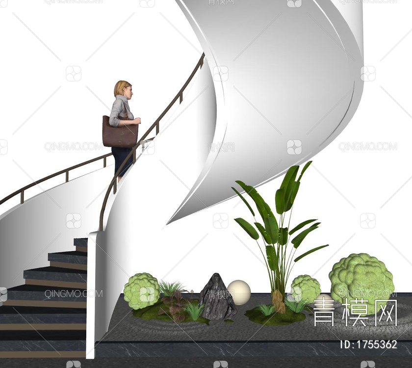 楼梯景观植物造景SU模型下载【ID:1755362】