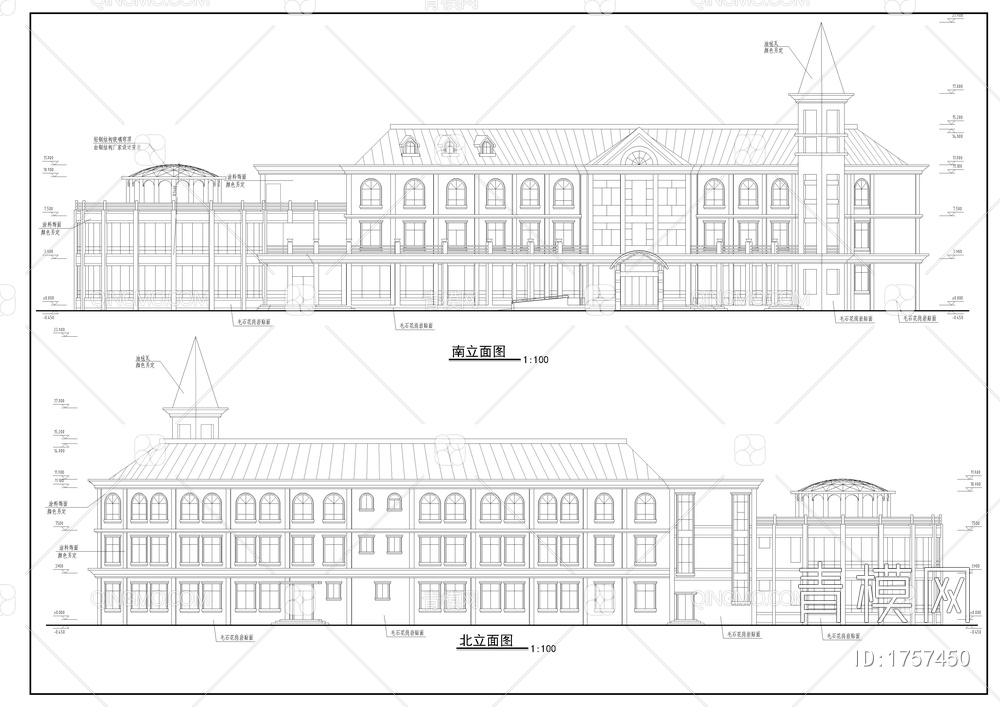 S型小区会所全套建筑图【ID:1757450】