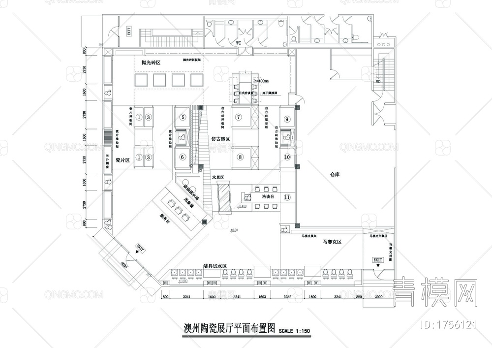  陶瓷专卖店室内装修CAD图【ID:1756121】