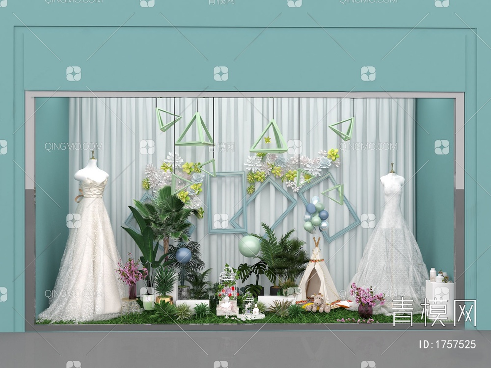 橱窗，绿植，婚纱3D模型下载【ID:1757525】