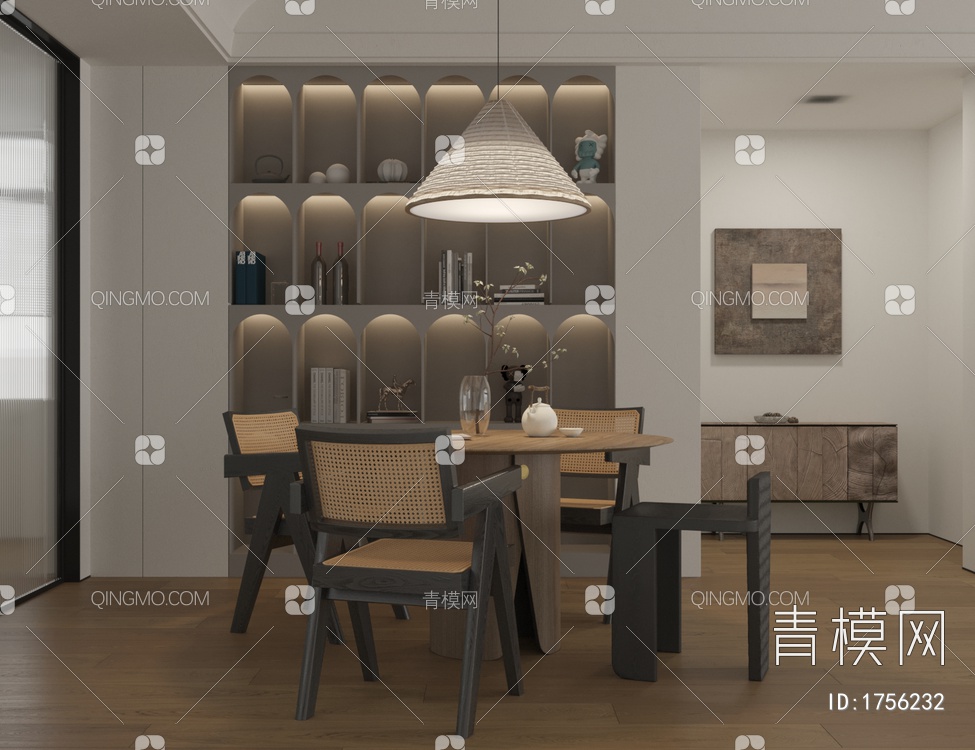 餐厅 餐桌椅 吊灯3D模型下载【ID:1756232】