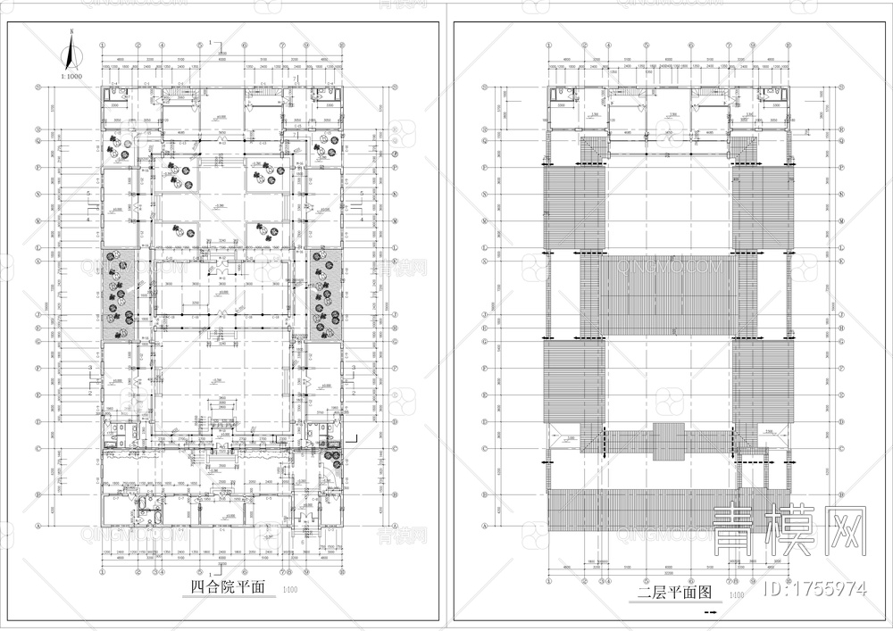 四合院带地下一层建筑设计图【ID:1755974】