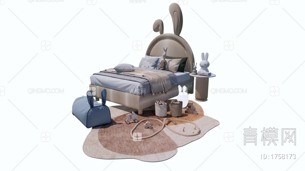 兔子儿童床沙发玩具组合SU模型下载【ID:1758173】
