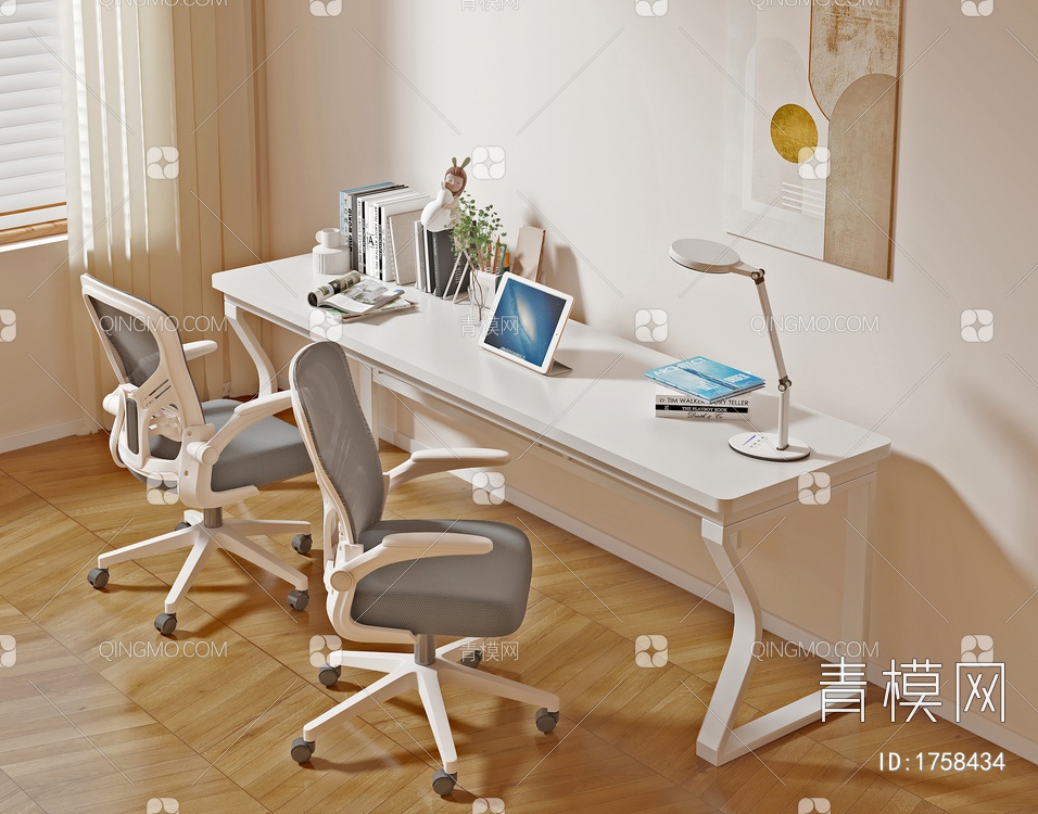 办公书桌椅 学习桌椅SU模型下载【ID:1758434】
