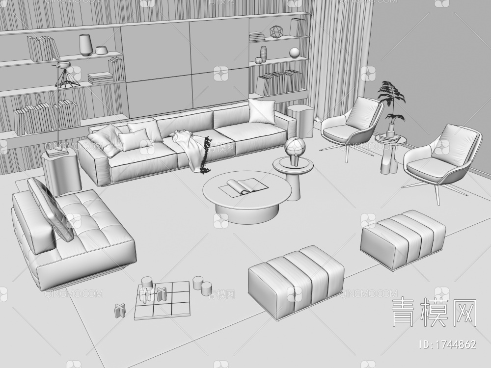 沙发茶几组合3D模型下载【ID:1744862】