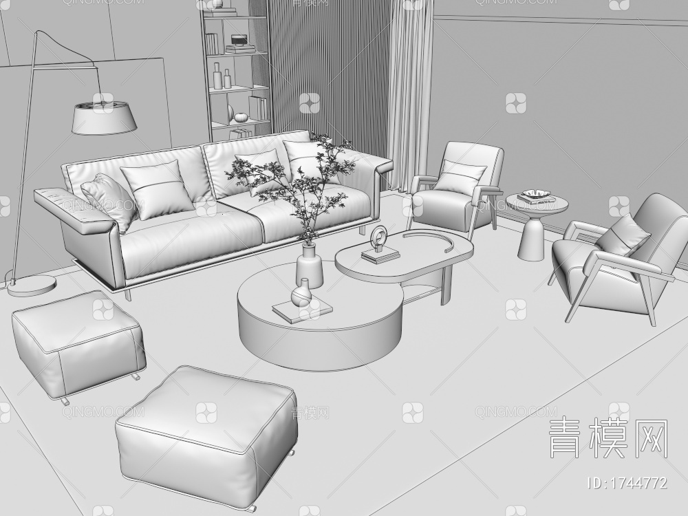 沙发茶几组合3D模型下载【ID:1744772】