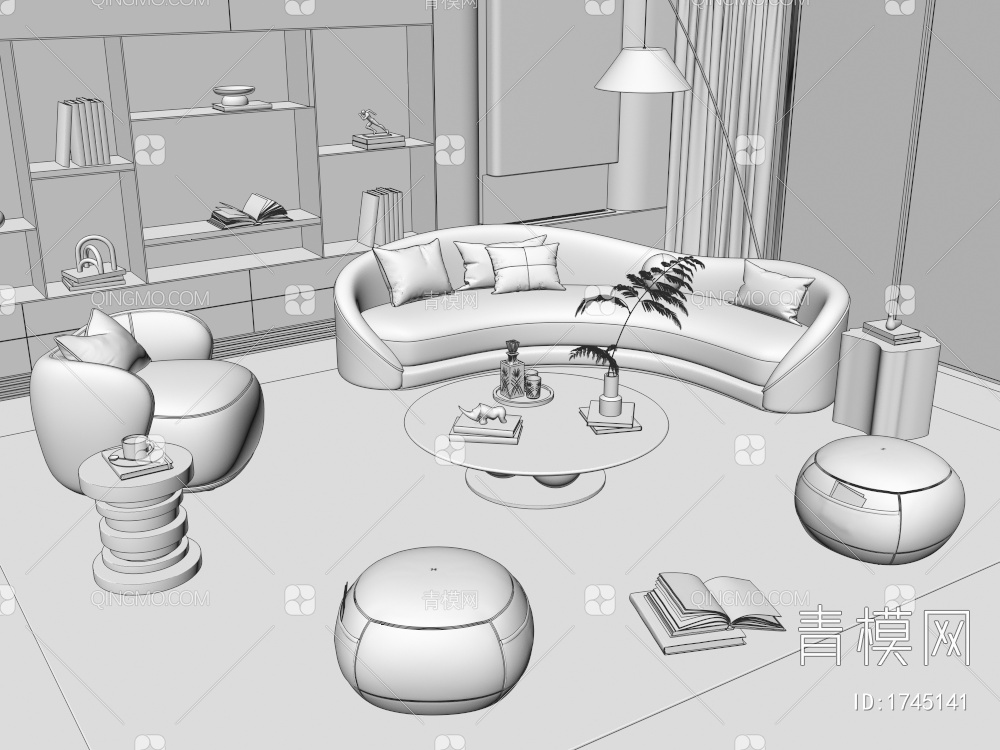 沙发茶几组合3D模型下载【ID:1745141】