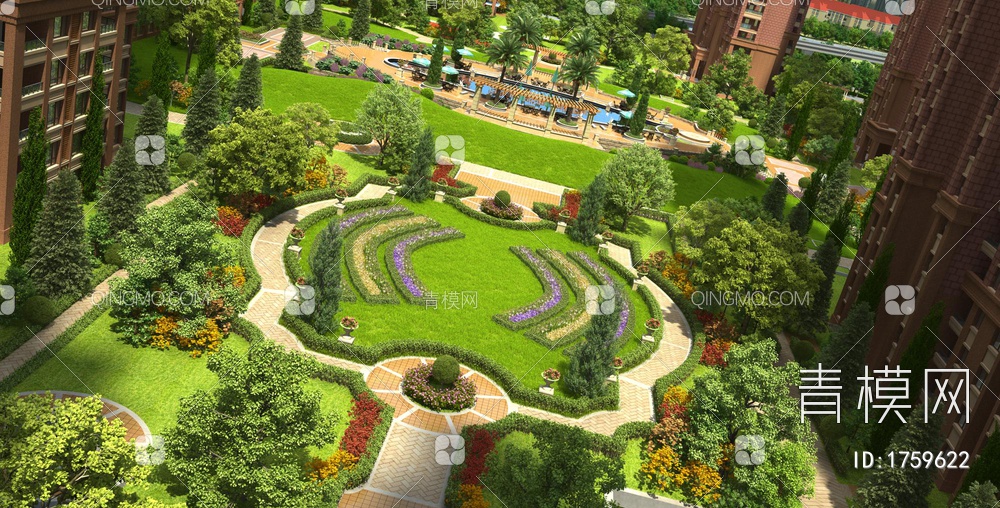小区绿化 花园3D模型下载【ID:1759622】