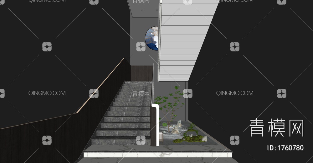 楼梯间景观SU模型下载【ID:1760780】
