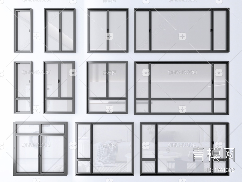 窗户 平开窗 玻璃窗 单开窗 双开窗 落地窗 断桥铝窗组合3D模型下载【ID:1761302】