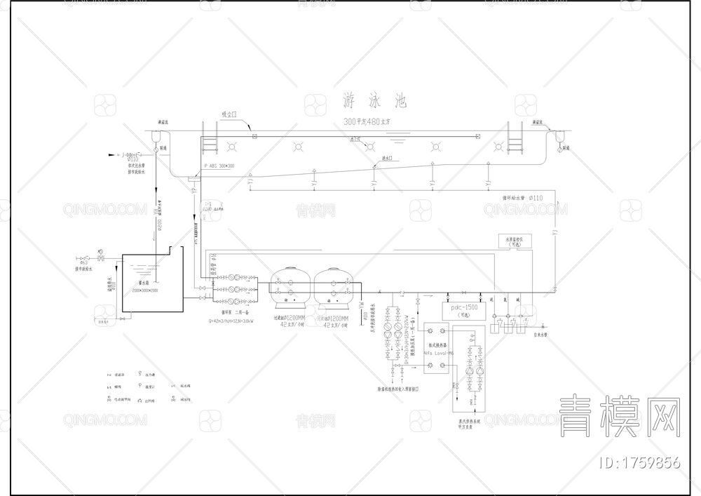 游泳池水处理设备及管道节点图电气控制图【ID:1759856】