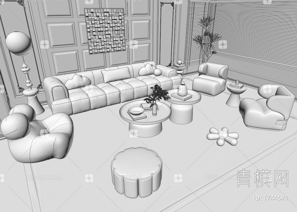 沙发茶几组合3D模型下载【ID:1744691】