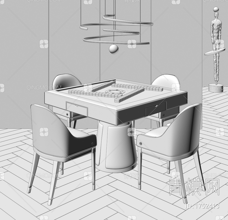麻将桌椅3D模型下载【ID:1752413】