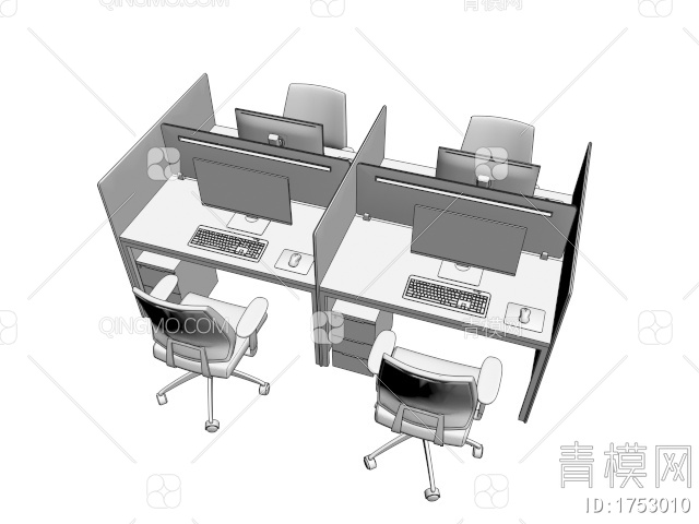 办公桌椅组合3D模型下载【ID:1753010】