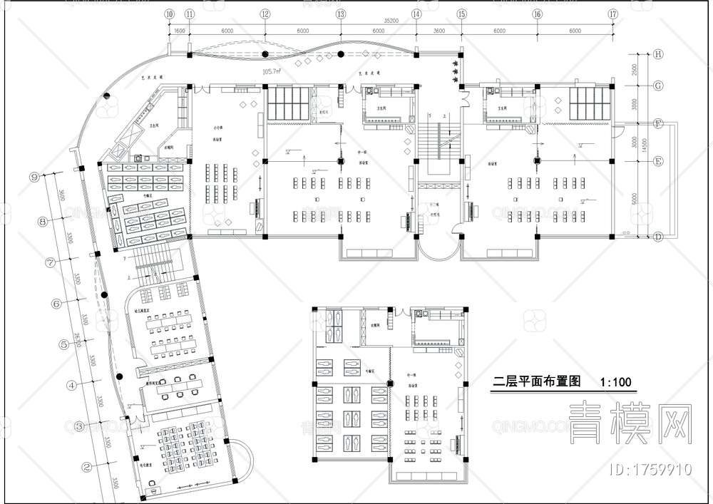 转角L型幼儿园装修平面CAD图【ID:1759910】