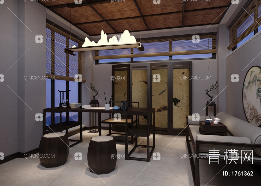 茶室，茶具摆件3D模型下载【ID:1761362】