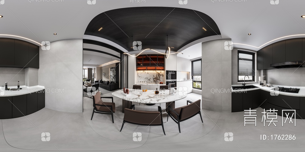 黑白灰客餐厅 厨房3D模型下载【ID:1762286】