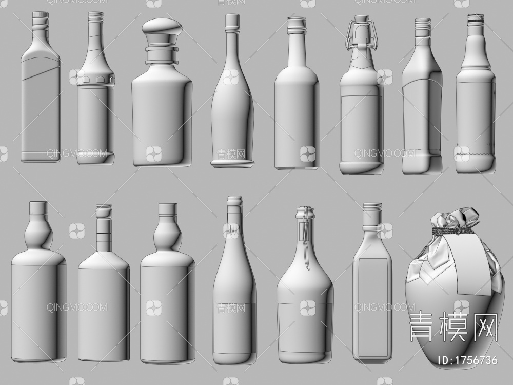 酒 酒瓶 酒水饮料 洋酒 葡萄酒 红酒3D模型下载【ID:1756736】