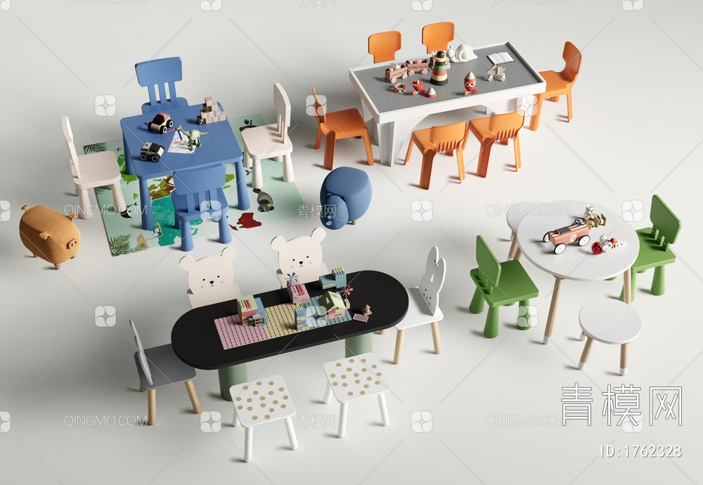 儿童桌椅 玩具桌 休闲桌椅 乐高玩具3D模型下载【ID:1762328】