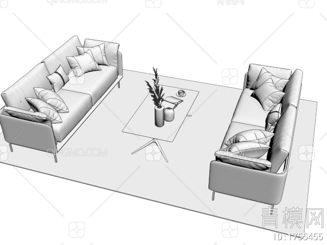 双人沙发 茶几组合3D模型下载【ID:1755455】