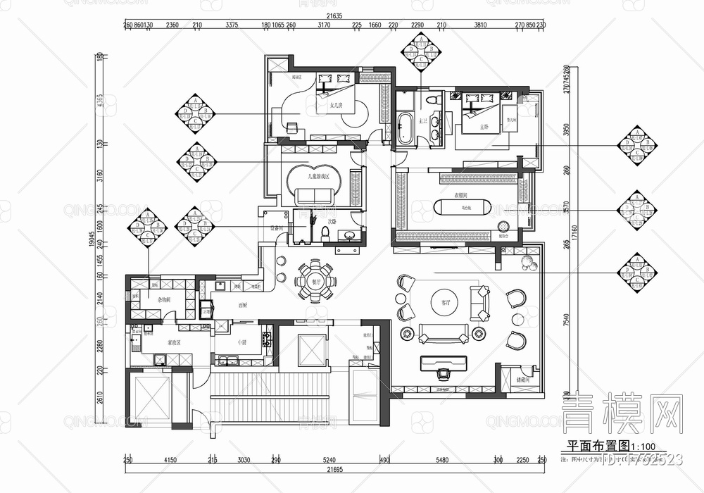 250㎡大平层室内施工图 家装 大平层 样板房 豪宅 私宅【ID:1762523】